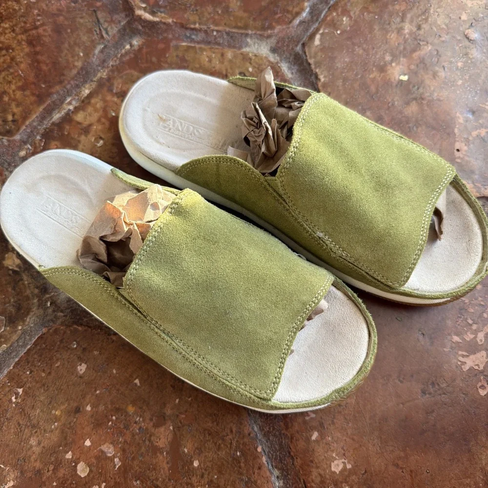 Lands End Suede Slide Slip On Walking Green Sandals Size 7B 84841 EUC